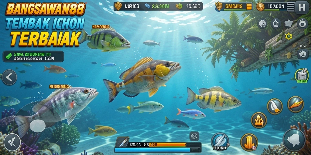 Screenshot gameplay BANGSAWAN88 yang menampilkan aksi menangkap ikan.