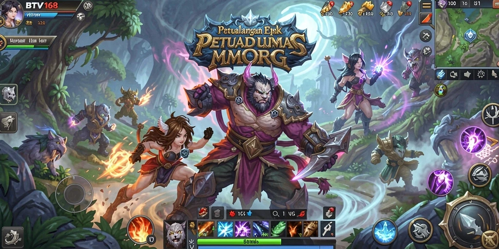 Screenshot utama BTV168 menunjukkan gameplay MMORPG yang seru dan penuh aksi.