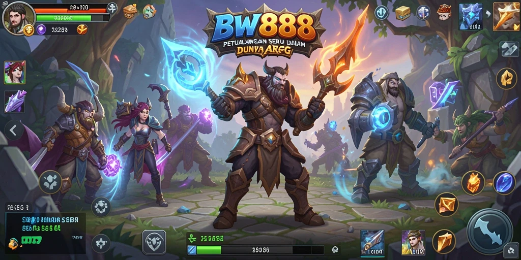 Screenshot gameplay BW888 menampilkan pertempuran epik dan eksplorasi dunia.