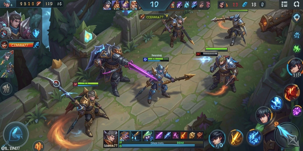 Screenshot gameplay CEMARA77 yang menunjukkan pertempuran sengit antar tim.
