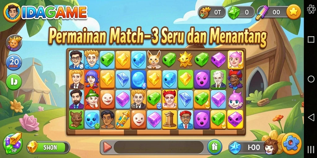 Gameplay seru IDAGAME dengan tantangan Match-3 yang menarik.