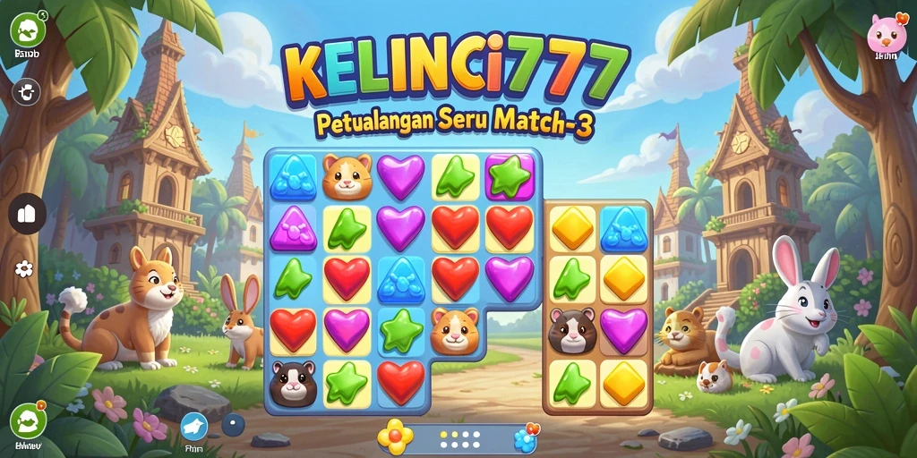 Tampilan gameplay KELINCI777 dengan momen mencocokkan item Match-3.