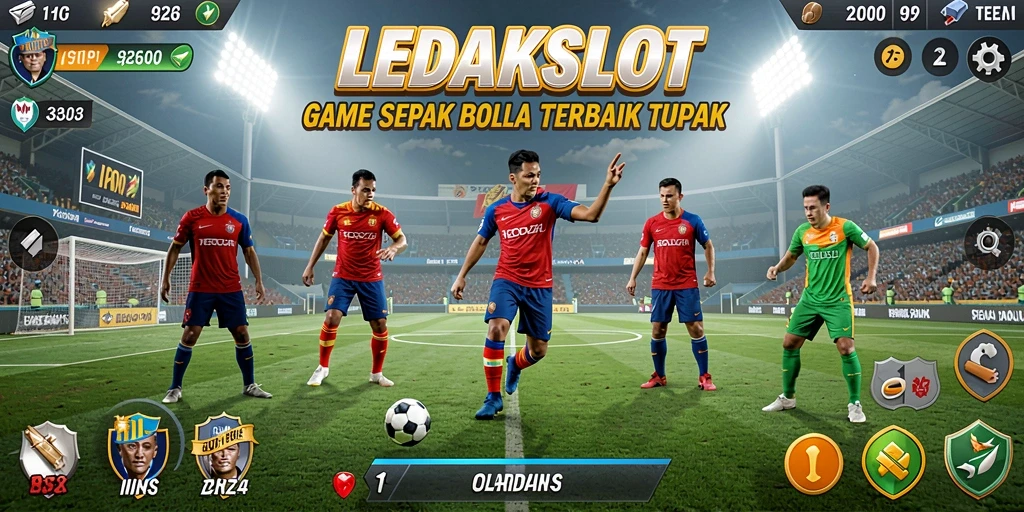 Tampilan gameplay menarik dari LEDAKSLOT dengan aksi sepak bola yang seru.