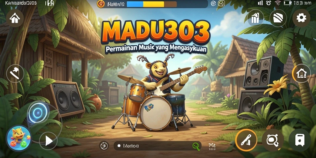 Tampilan gameplay <strong>MADU303</strong> yang menarik dengan alat musik virtual.