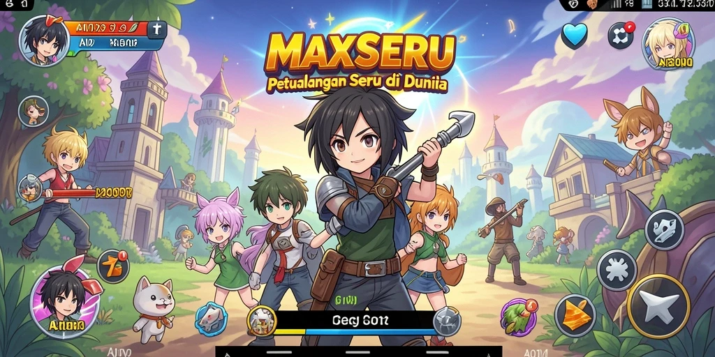 Tampilan gameplay MAXSERU yang penuh petualangan anime.
