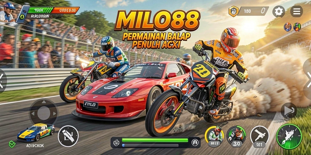 Tangkapan layar gameplay <strong>MILO88</strong> yang mendebarkan saat balapan.