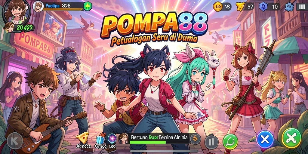 Tampilan menarik dari gameplay POMPA88 yang penuh warna dan karakter unik.