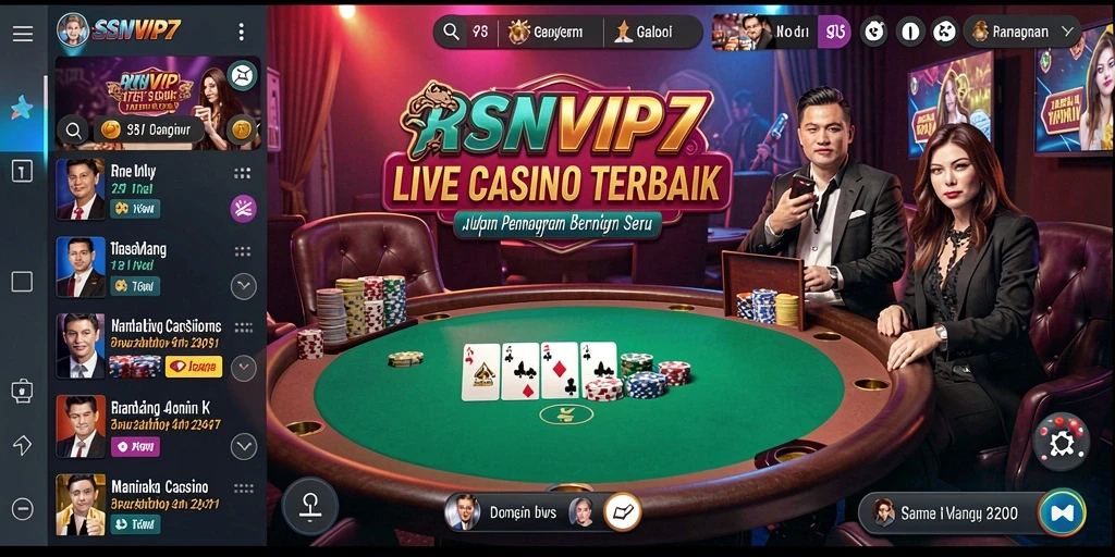 Gameplay RSNVIP7 dengan dealer langsung dan interaksi seru.